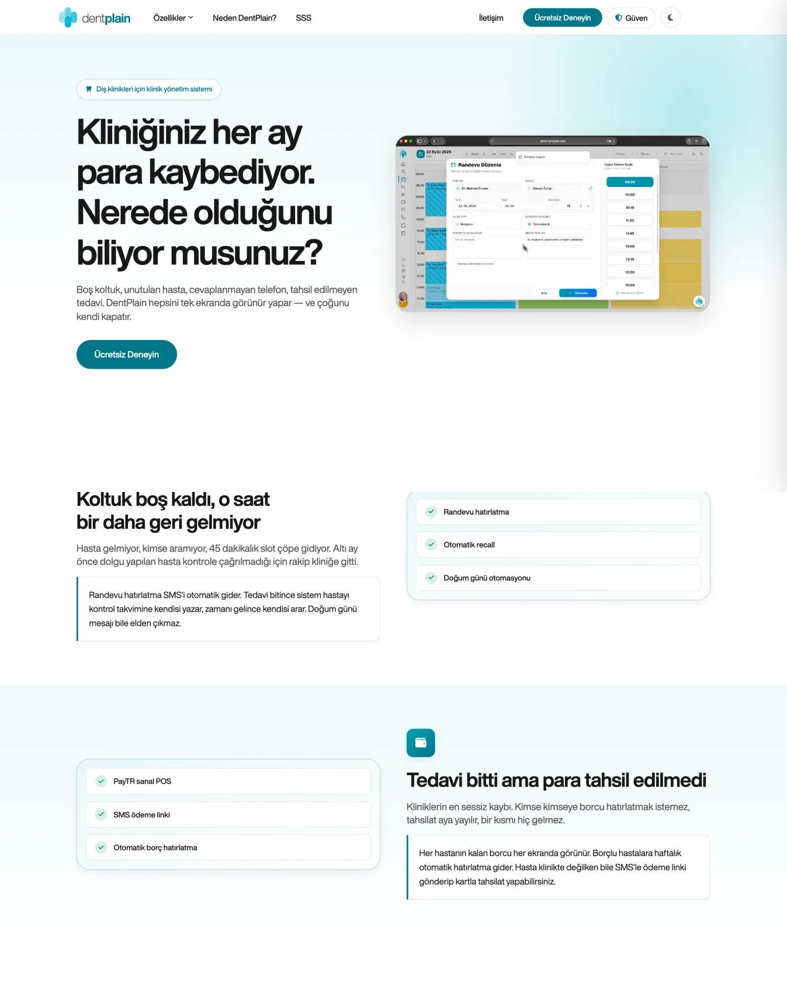 DentPlain web sitesi ana sayfası